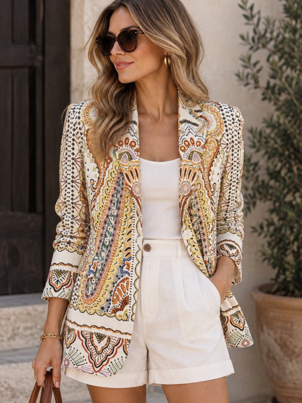 Zara Paisley Print Linen Blend Blazer Small Boho Resort Baroque Statement Jacket